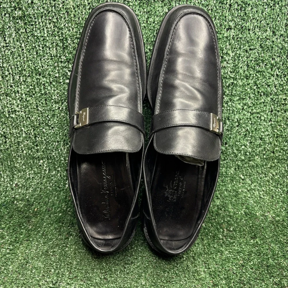 Salvatore‎ Ferragamo Studio Gancini Buckle Leather Loafers Black Mens Size 12 D